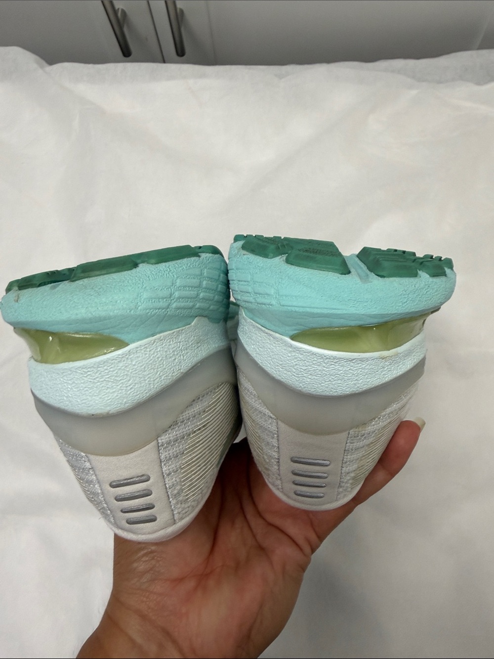 Asics White and Mint Green Women's Athletic Running Shoes - Picture 12 of 16